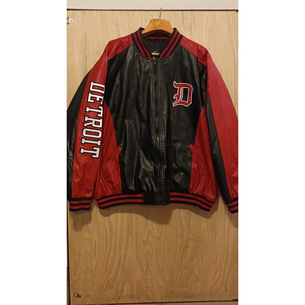 Detroit Varsity Bomber Jacket Vintage Sportswear XXXL Faux Leather Gorpcore Y2K.